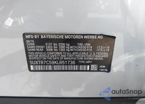 2019 BMW X3 Sdrive30I z USA, uszkodzony, nr VIN 5UXTR7C59KLR51736